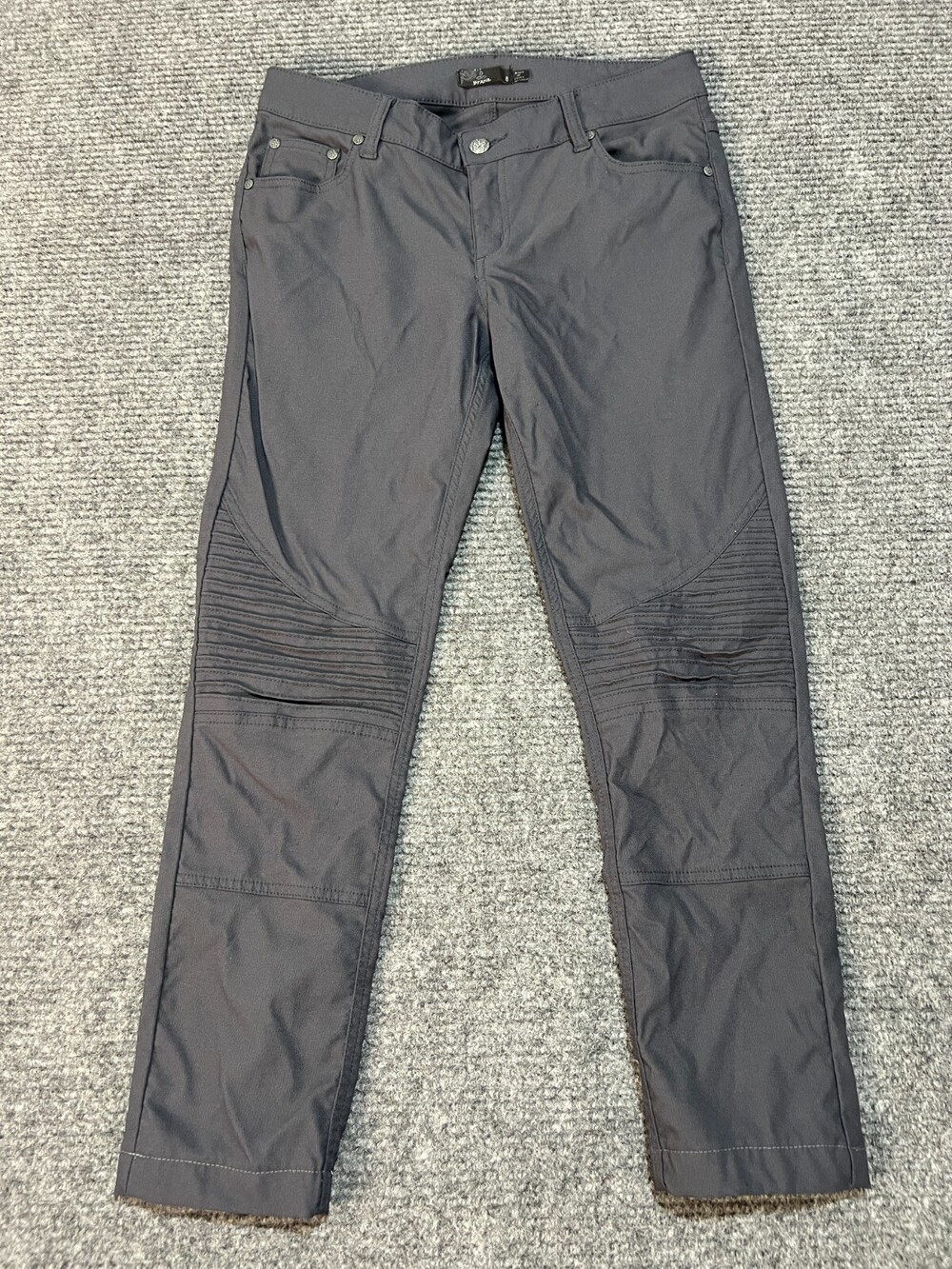 PrAna Pants Womens 8 Gray Twill Moto Knee Stretch Slim Chino Travel Casual
